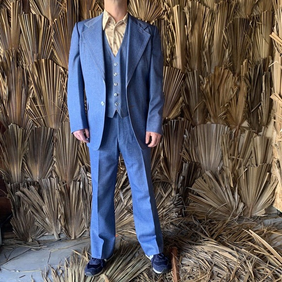 Vintage 1970s Denim Leisure Suit M/L 3 piece - Picture 8 of 12